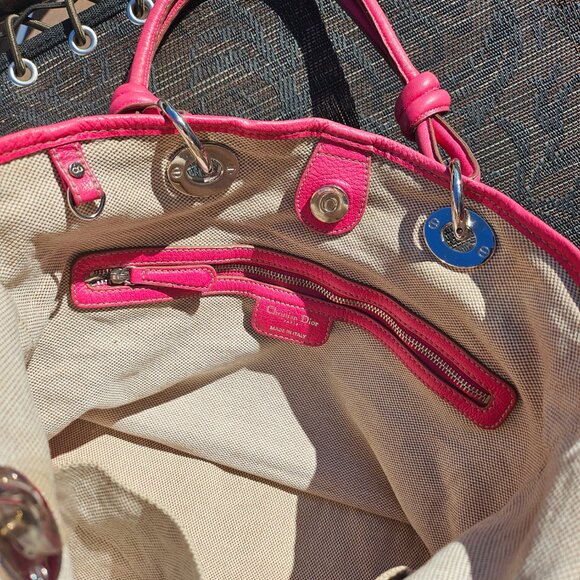 CHRISTIAN DIOR Coated Canvas Cannage Print Cherie Small Tote Pink - Picture 14 of 17